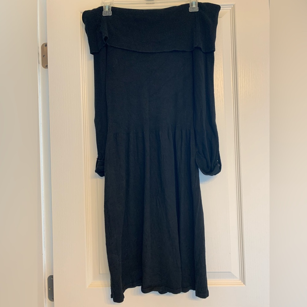 White House Black Market Off the Shoulder Black Sweater Dress Size Large